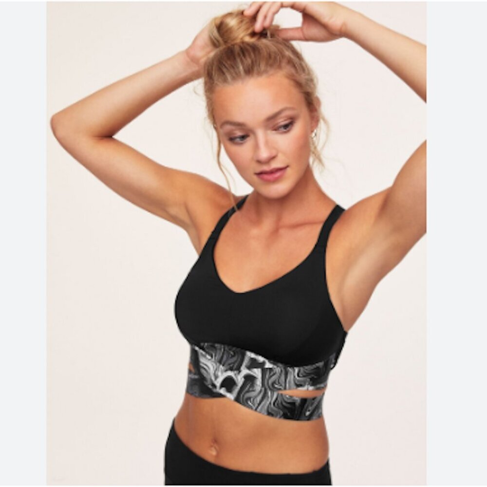 ADORE ME Maven Contour Sports Bra Medium Impact Black L Marbled Racerback Cutout